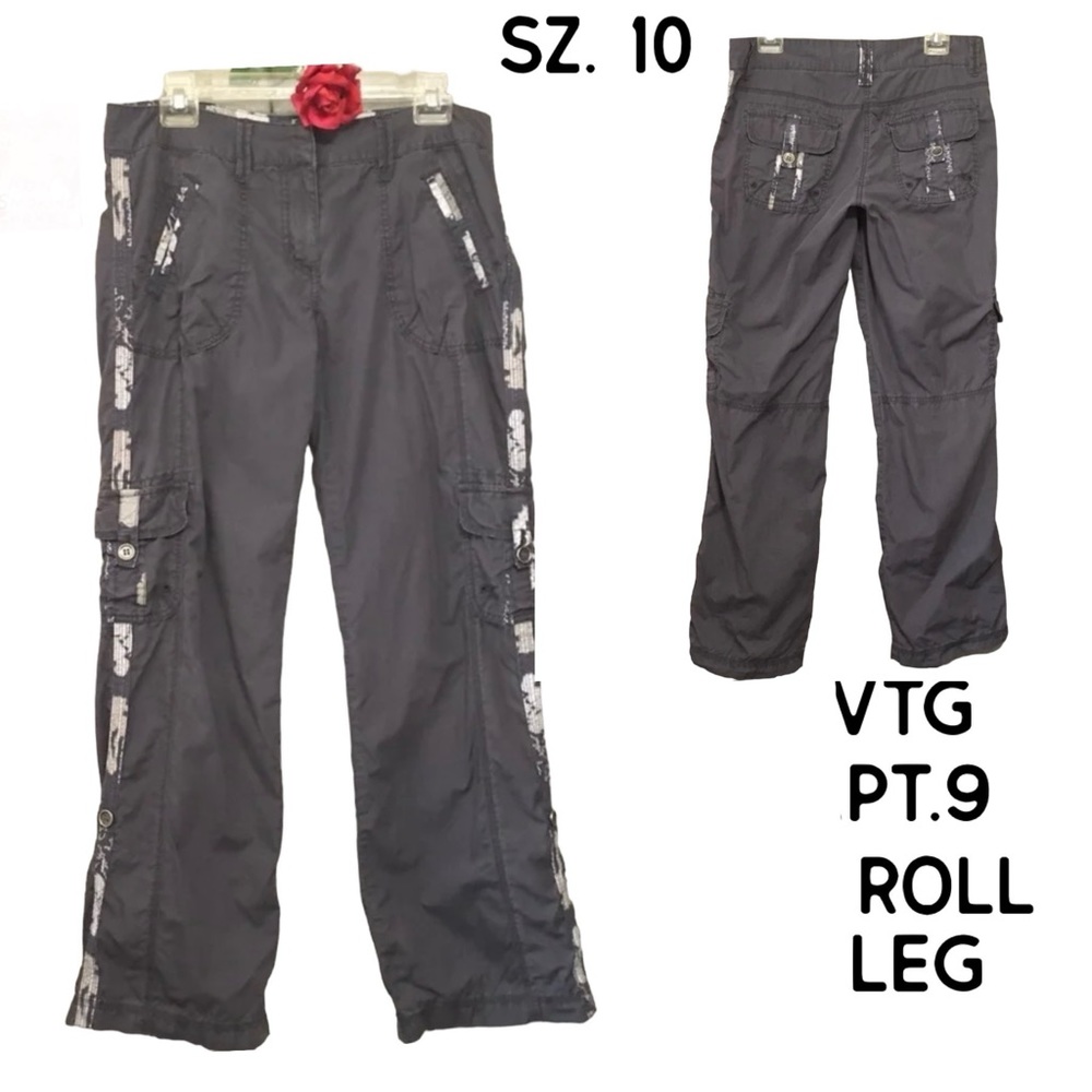 Apt.9 Y2K VTG. GRAY SZ 10 CONVERTIBLE CARGO PANTS CONTRASTING FABRIC GRANOLA